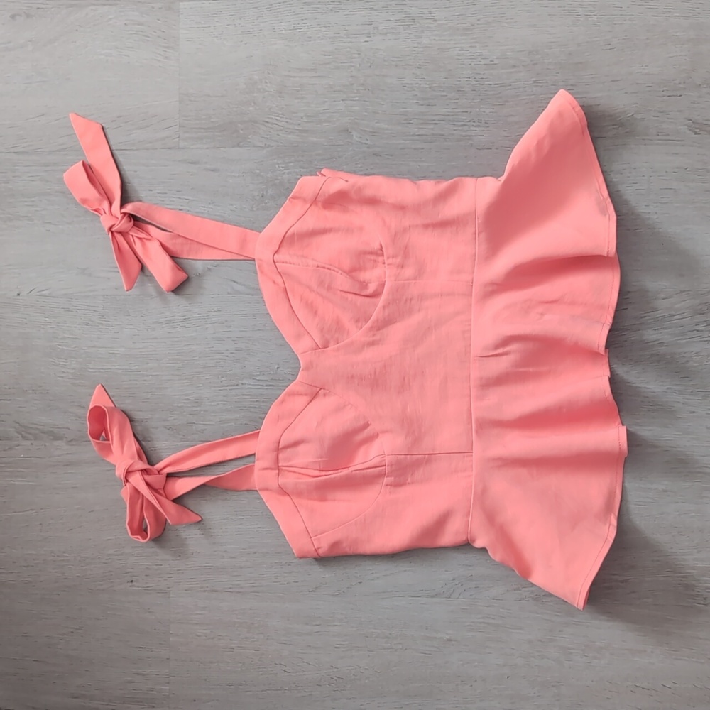 NWT Forever 21 Coral Shoulder Bow Tie Peplum Top / Size Medium